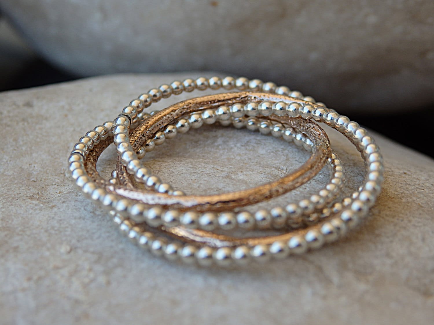 Gold Filled Stacking Ring, Zweifarbiges Multi-Band, Sterling Silber von rebekajewelry