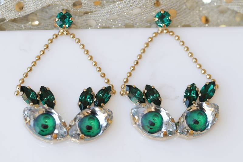 Evil Eye Ohrringe, Grüne Ohrringe, Smaragd Katzenaugen Gothic Schmuck, Evil Eye, Geschenk Freundin, Baumeln Ohrringe von rebekajewelry