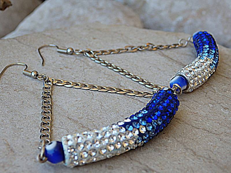 Evil Eye Tropfen Ohrringe. Übergroße Baumeln Blaue Kristallohrringe. Und Weiße Strassohrringe. Silber Kristall Ohrringe Evil Eye Tropfen Ohrringe. Übergroße Baumeln Blaue Kristallohrringe. Und Weiße Strassohrringe. Silber Kristall Ohrringe von rebekajewelry