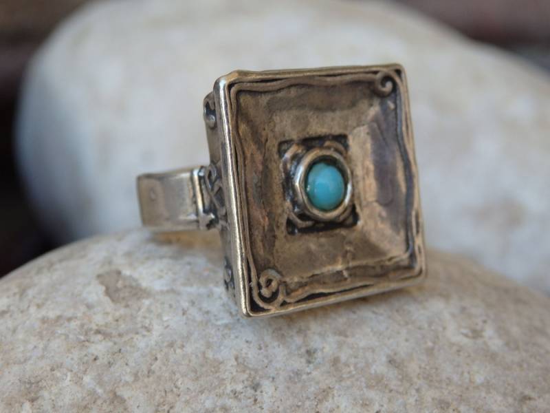 Filigraner Türkis Ring, Edelstein 925 Sterling Silber Viereck Silberring, Ornamente Ring Filigraner Türkis Ring, Edelstein 925 Sterling Silber Viereck Silberring, Ornamente Ring von rebekajewelry