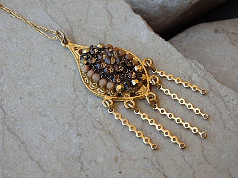 Gold Fransen Halskette Braune Kristall Halskette von rebekajewelry