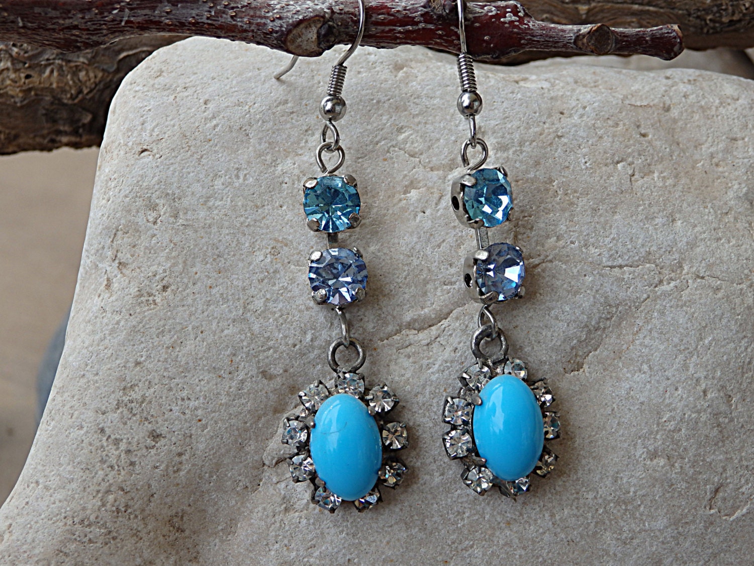 Frauen Türkis Ohrringe, Blaue Tropfen Silber Lange Boho Ohrring von rebekajewelry