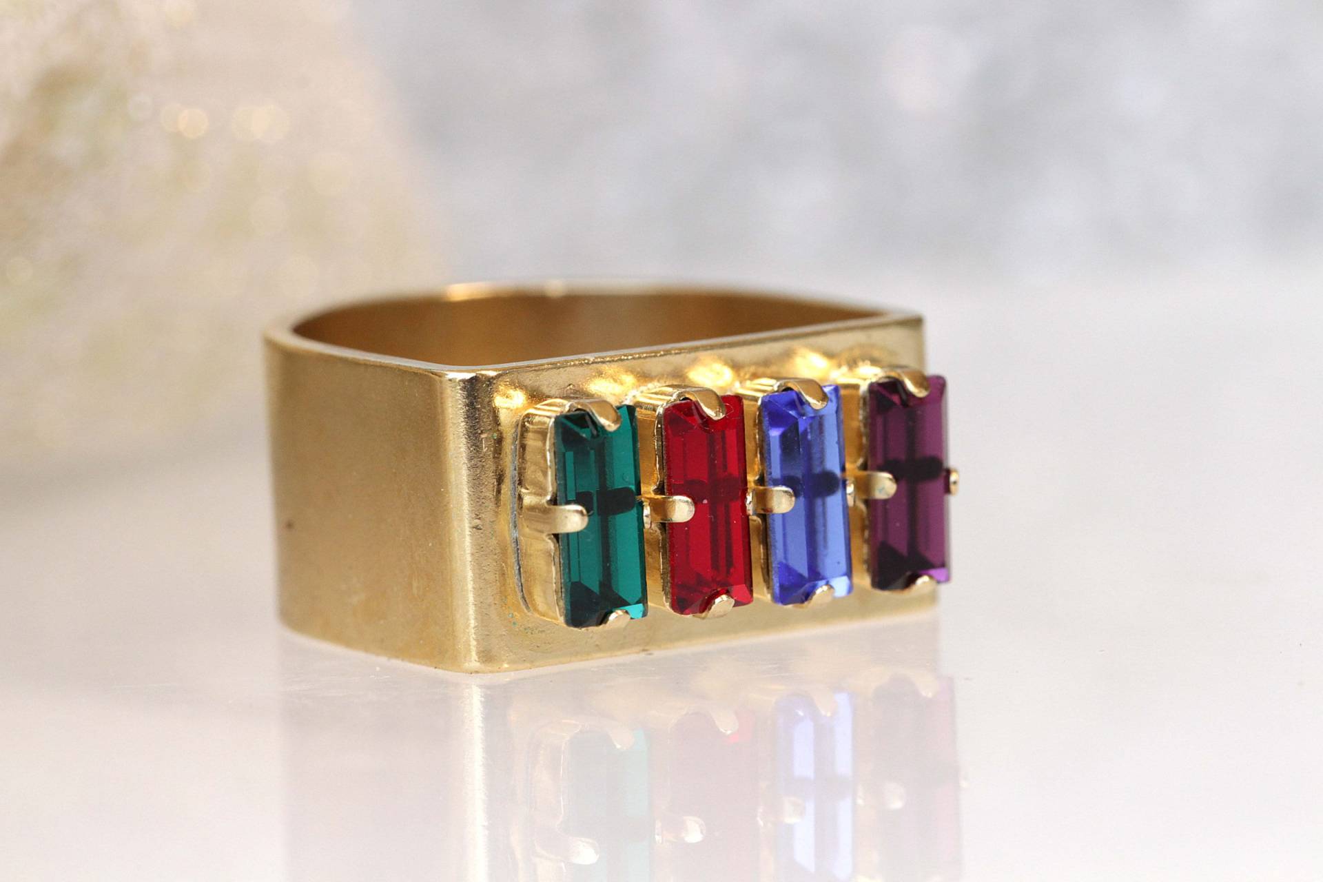 Frauenring, 4 Steine Baguette Ring, Benutzerdefinierte Geburtsstein Anfangsring Geburtsstein, Mutter Ringe, Edelstein Ring von rebekajewelry