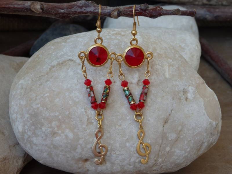 G-Notenschlüssel Violinschlüssel Ohrringe, Rote Musikohrringe, Sol Schlüsselohrringe, Rubinrotohrringe, Baumelnohrringe, Einzigartige Musiknote G-Notenschlüssel Violinschlüssel Ohrringe, Rote Musikohrringe, Sol Schlüsselohrringe, Rubinrotohrringe, Baumelnohrringe, Einzigartige Musiknote von rebekajewelry