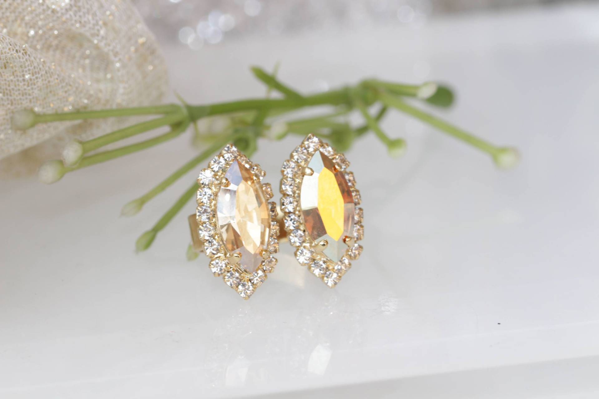 Gold Champagner Kristall Ring Doppelter Marquise Stein Ring von rebekajewelry