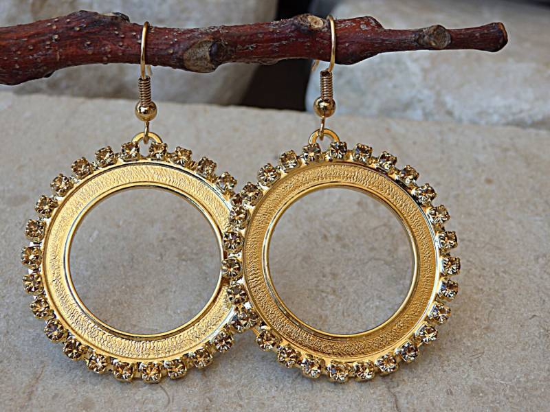 Gold Champagner Kreis Kristalle Ohrringe, Creolen, Hochzeit Hoop Zarte Braut Ohrringe von rebekajewelry