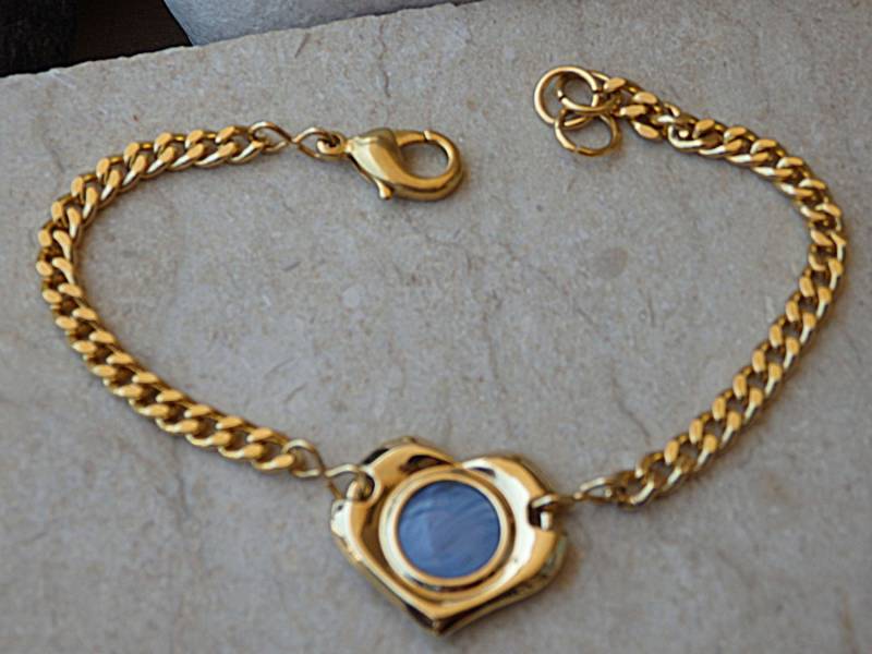 Gold Herz-Kettenarmband. Vergoldete Kette Armband Mit Herz Schmuck Geschenk Für Frau Geschenk. Damen Glas Gliederarmband. Liebe von rebekajewelry