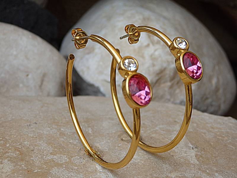 Pink Gold Creolen Ohrringe Crystal Halo von rebekajewelry
