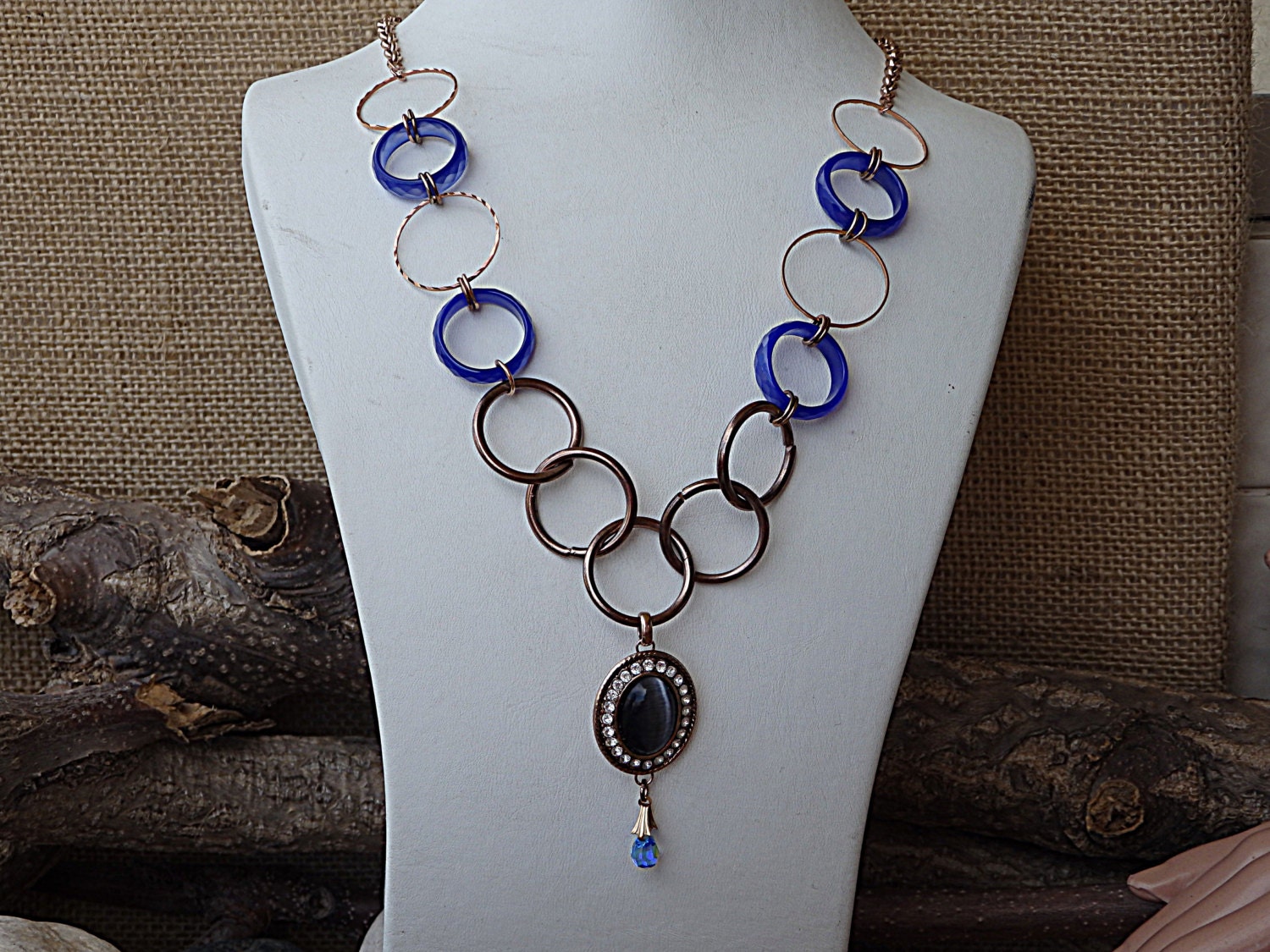 Gold Hoop Halskette. Mehrreihige Blau Achat Rose Lange Chunky Kreis Frauen Geschenk von rebekajewelry