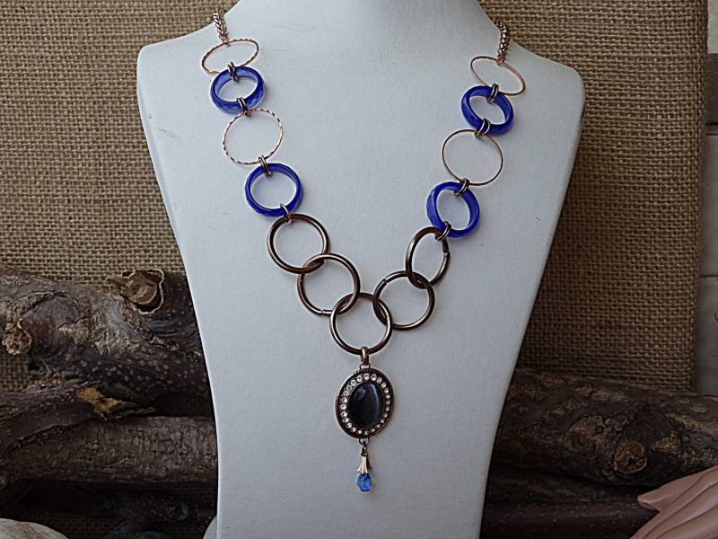 Gold Hoop Halskette. Mehrreihige Blau Achat Rose Lange Chunky Kreis Frauen Geschenk von rebekajewelry