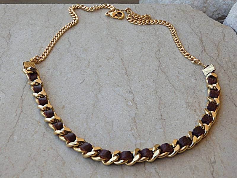 Goldkette Mit Lederarmband Und Kette.gold Braun, Link-Armband, Dunkelbraune Lederkette Armband Set.lederschmuck-Set Goldkette Mit Lederarmband Und Kette.gold Braun, Link-Armband, Dunkelbraune Lederkette Armband Set.lederschmuck-Set von rebekajewelry