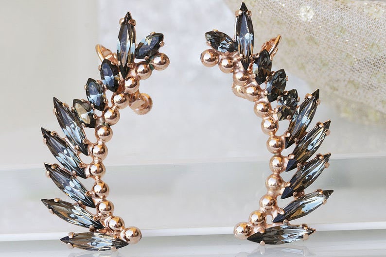 Crystal Phoenix Ohr Kletterer Rosegold Flügel Ohrringe von rebekajewelry