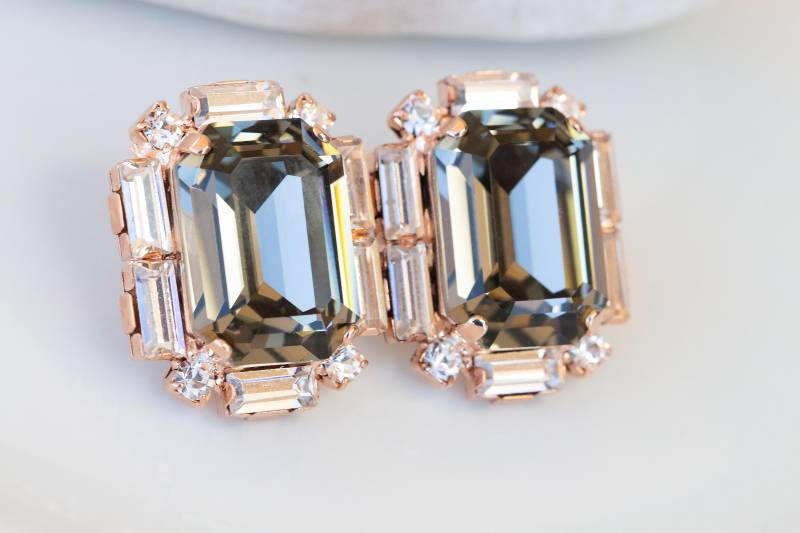 Graue Und Roségoldene Ohrringe, Ohrstecker, Mutter Der Braut Schwarze Diamant-Kristalle Ohrringe Geschenk, Formeller Abend Eleganter Schmuck Graue Und Roségoldene Ohrringe, Ohrstecker, Mutter Der Braut Schwarze Diamant-Kristalle Ohrringe Geschenk, Formeller Abend Eleganter Schmuck von rebekajewelry