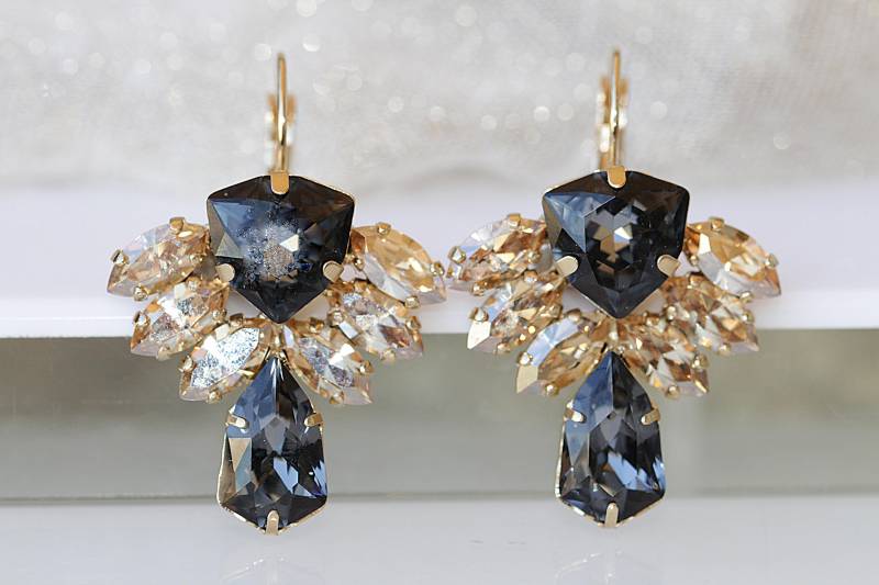 Graue Kristall Ohrringe Vintage Champagne Gold Brautjungfer Schmuck von rebekajewelry