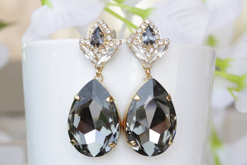 Grau Ohrringe, Lange Baumeln Dunkelgraue Chunky Club Wear Hochzeit Große Mutige Klobige Geschenk Für Frau, Mutter Des Bräutigams Schmuck von rebekajewelry