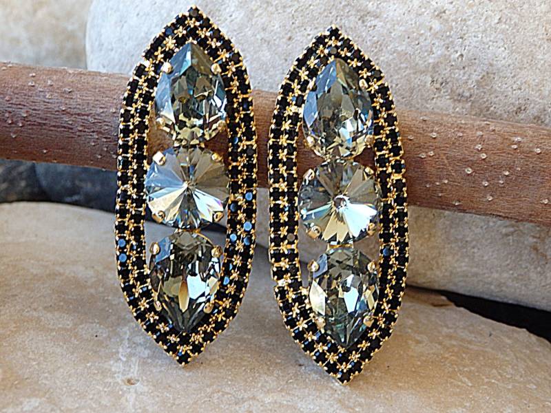 Rauchgrau Kristall Ohrstecker Große Statement Cocktail Ohrringe Rauchgrau Kristall Ohrstecker Große Statement Cocktail Ohrringe von rebekajewelry