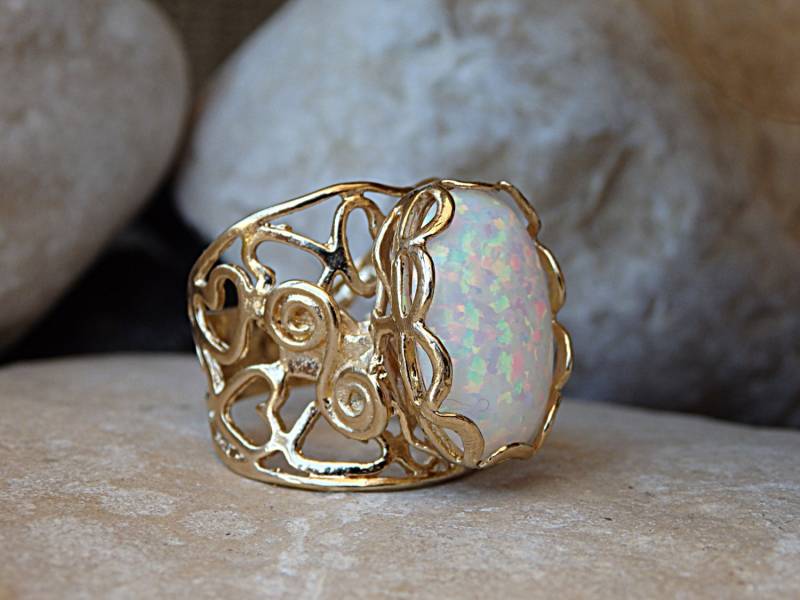 Filigraner Gold Filled Opal Ring Ovaler Oktober Geburtsstein von rebekajewelry