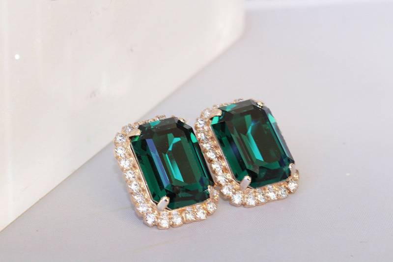 Smaragdgrüne Kristall Ohrstecker Abschlussball Braut Ohrringe von rebekajewelry