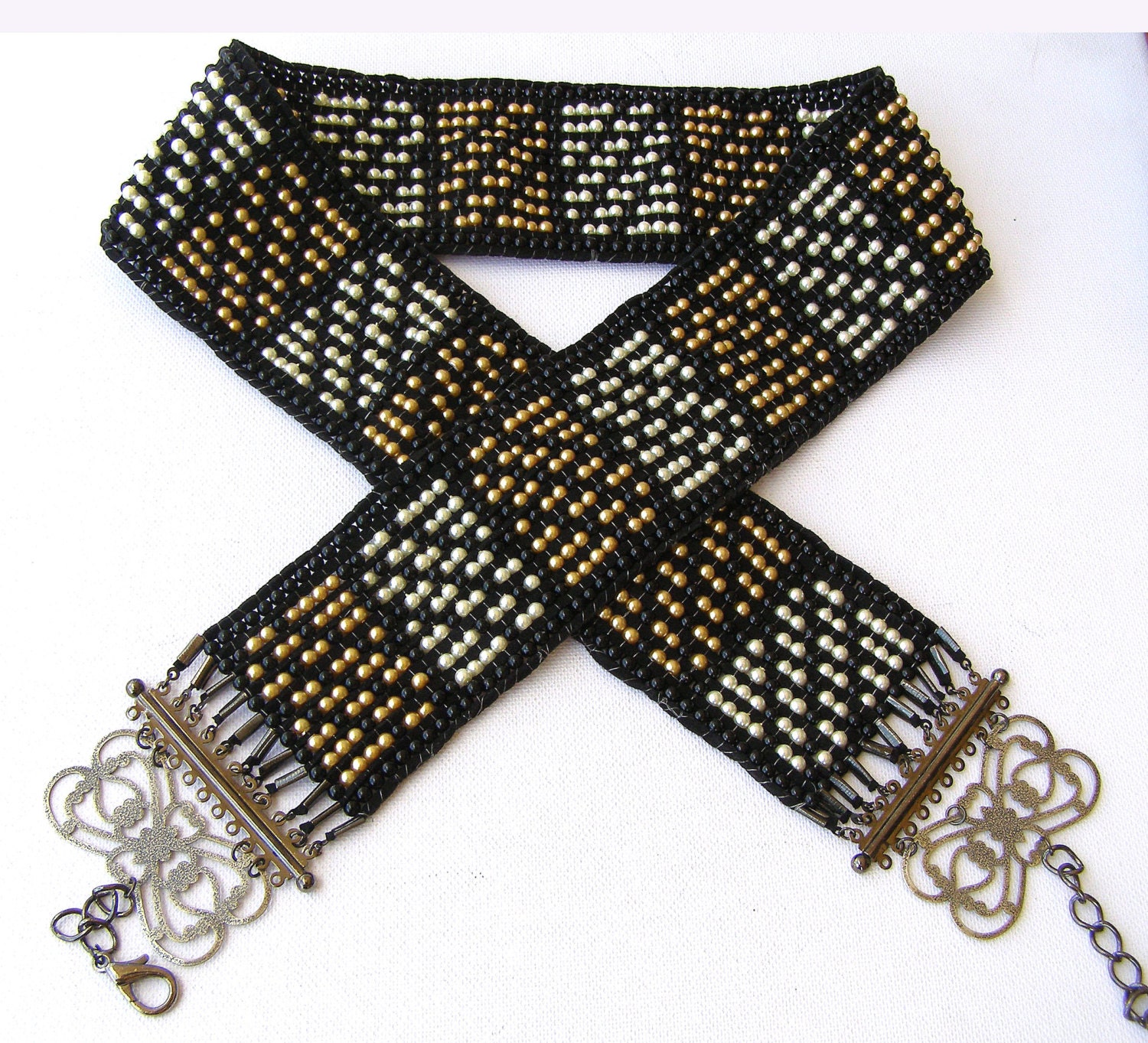 Gürtel Schwarzer Gürtel. Handgemachter Perlengürtel. Frauen Zum Abendkleid. Taillengürtel . Boho Dicker Im 60Er Jahre Stil von rebekajewelry