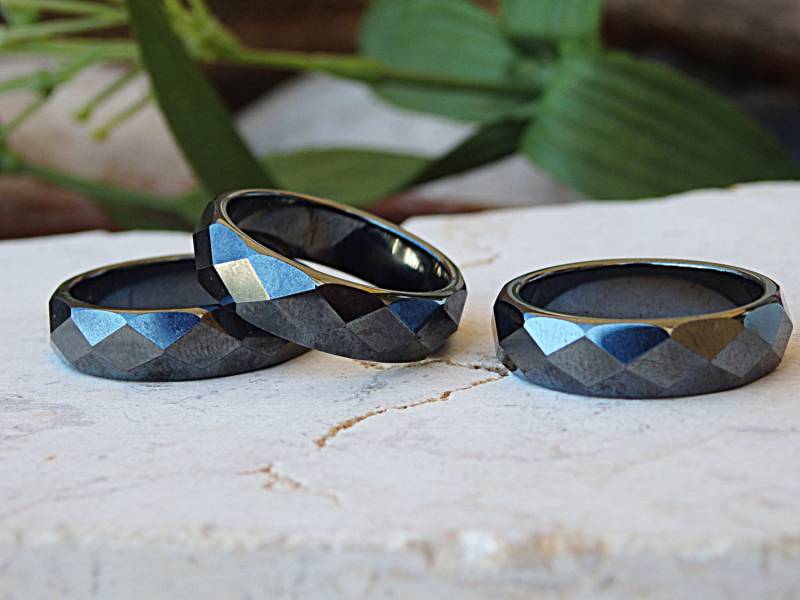 Hämatitring, Edelsteinring, Steinring, Grauer Ring, Größe 9 Bandring, 4Er Set Ringe, Stapelring, Zehenring von rebekajewelry