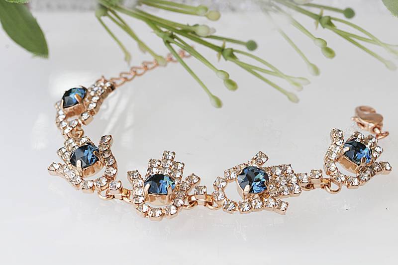 Hamsa Charm Armband, Evil Eye Hamsa, Strass Kristalle, Blau Marine, Birthstone Armband, Urlaub Geschenk Idee, Armband Schutz von rebekajewelry