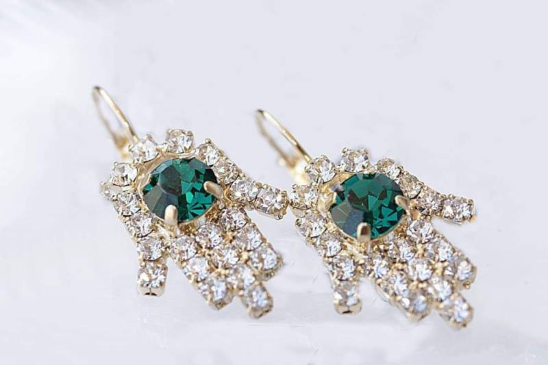 Hand Ohrringe, Hamsa Schmuck Set Rot Gold Charm Evil Eye Ohrringe Halskette Armband von rebekajewelry