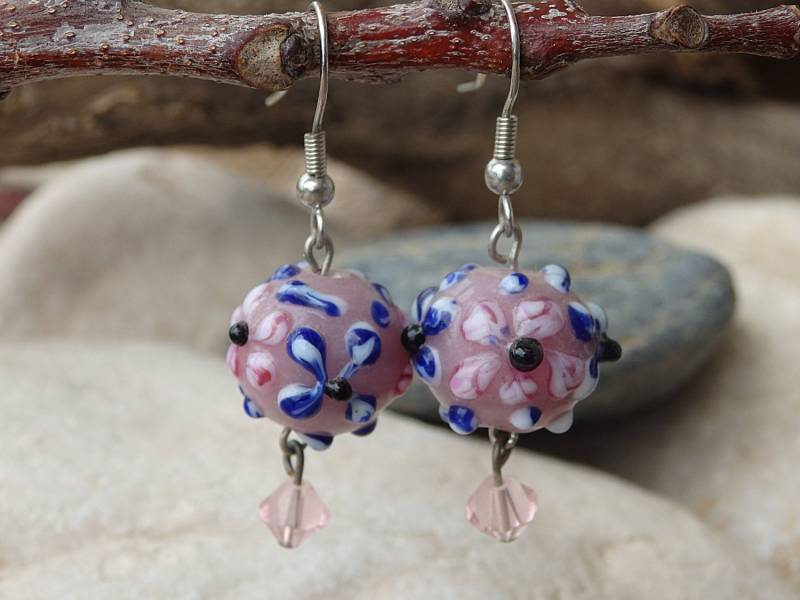 Handgemachte Pink Fusion Bead Ohrringe, Versilbert, Crystal Drop von rebekajewelry
