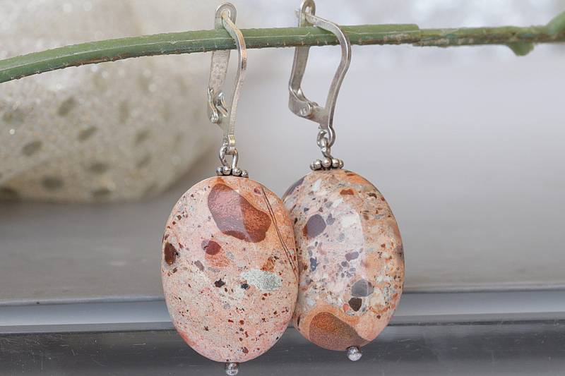 Hellbraune Ohrringe, Jaspis März Geburtsstein Silber Sterling 925 Edelstein Schmuck, Einzigartige Ohrringe von rebekajewelry