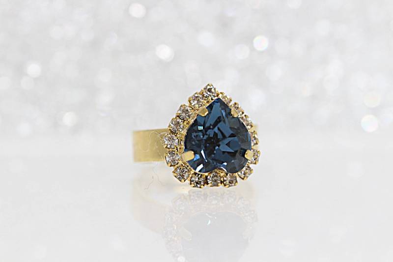 Herz Ring, Navy Blau Schmuck, Brautring, Freundin Geschenk, Ring Für Frau, Offenes Cocktail Brautjungfer Blaue Ringe von rebekajewelry