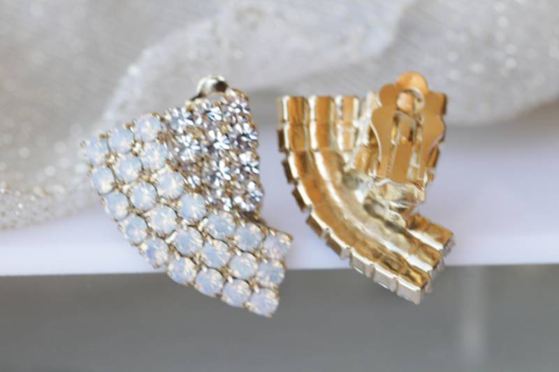 Crystal Opal Hochzeit Ohrclips Brautschmuck von rebekajewelry