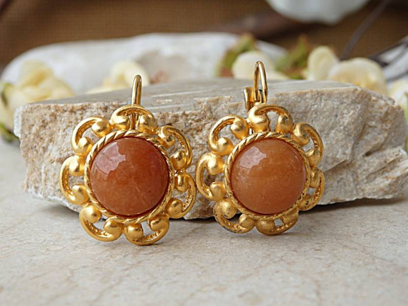 Karneol Ohrringe. Edelstein Orange Goldene Festliche Gold Tropfen Ohrringe.natürliche Ohrringe von rebekajewelry