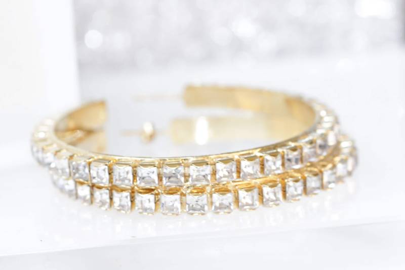 Clear Hoop Ohrringe, Extra Große Strass Vergoldete Verlobungsohrringe, Creolen, Statement Brautschmuck von rebekajewelry