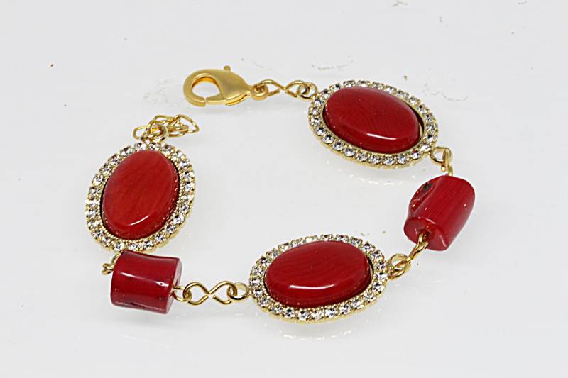 Koralle Armband, Roter Edelstein Gliederarmband, Schmuck, Stein Gold Geburtsstein Rot, Cocktail Schmuck von rebekajewelry
