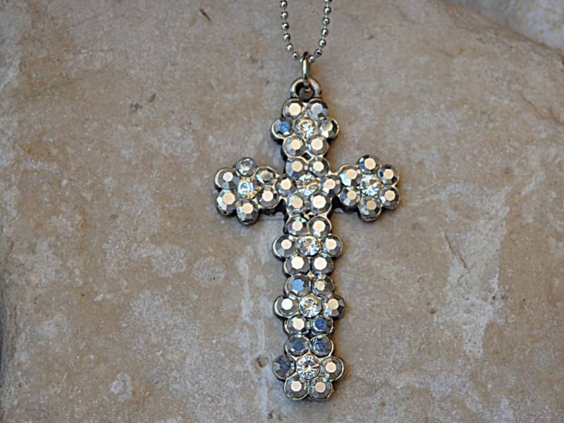 Kristall Kreuz Halskette Strass Kirche Religiöser Schmuck von rebekajewelry