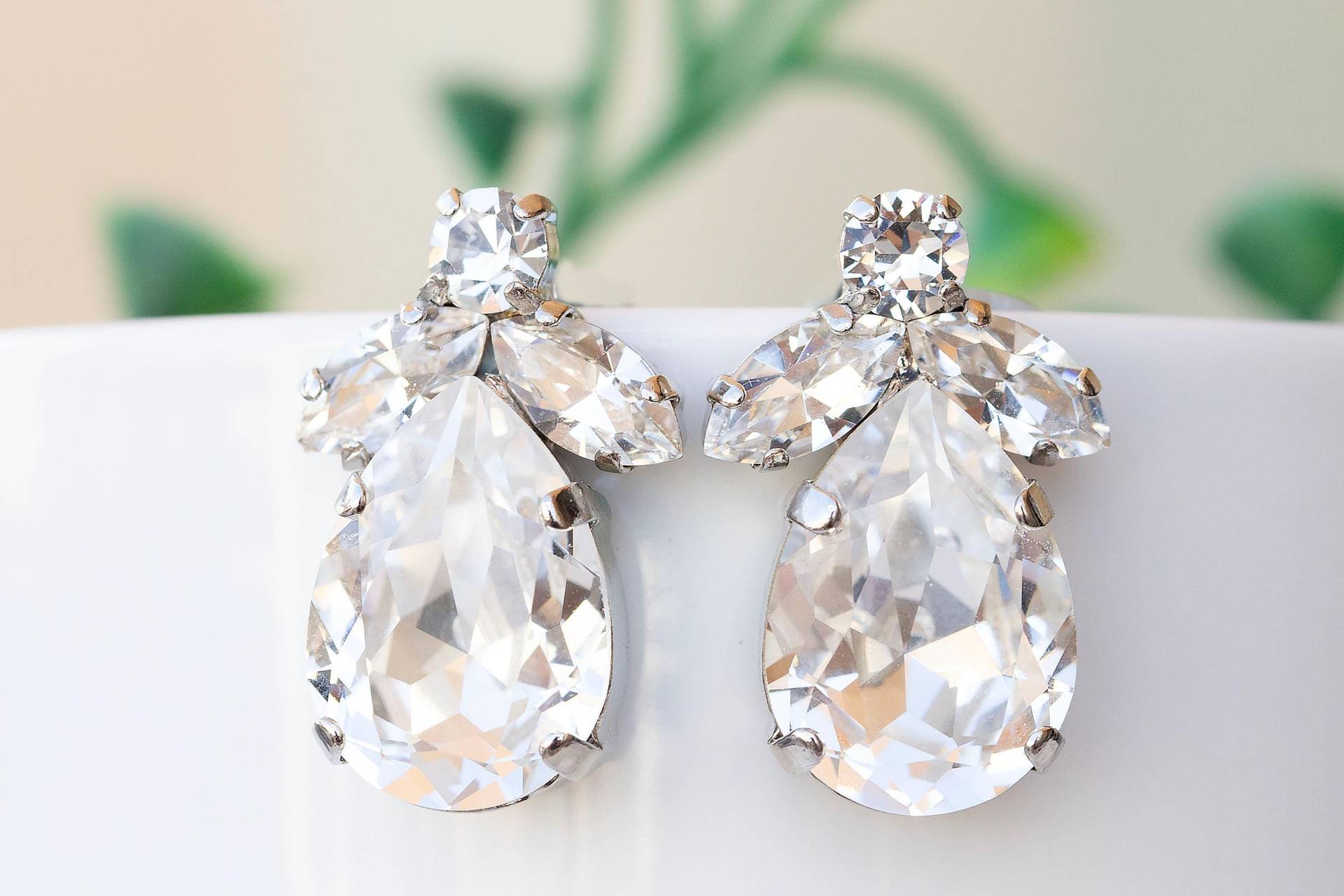 Kristall Braut Ohrringe, Silber Hochzeit Brautjungfer Ohrringe Geschenk, Vintage Style Tropfen Klare Weiße Ohrstecker von rebekajewelry