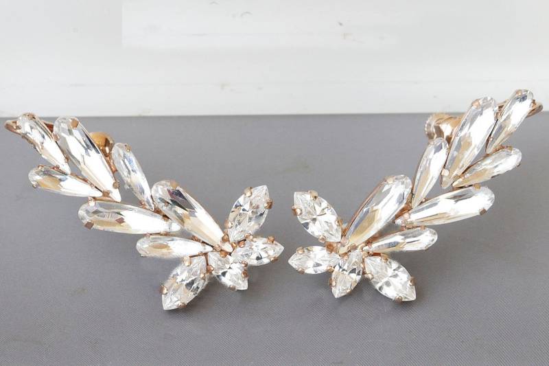 Kristall Klettern Ohrringe, Rose Gold Braut Cluster Ohrstecker, Weiße Ohrstecker Für Braut, Hochzeitstag von rebekajewelry