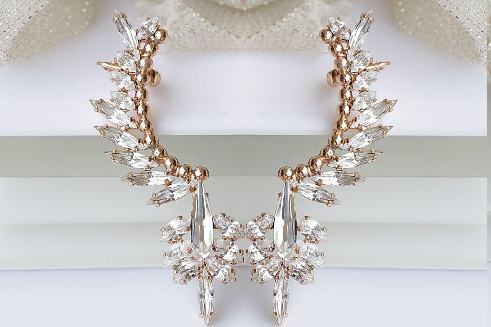 Kristall Ohr Kletterer Ohrringe Rose Gold Braut Manschette von rebekajewelry