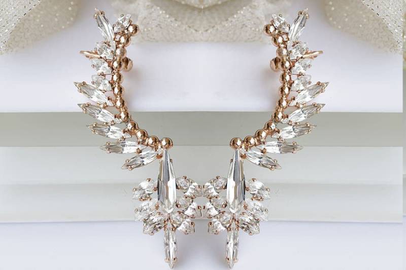 Kristall Ohr Kletterer Ohrringe Rose Gold Braut Manschette von rebekajewelry