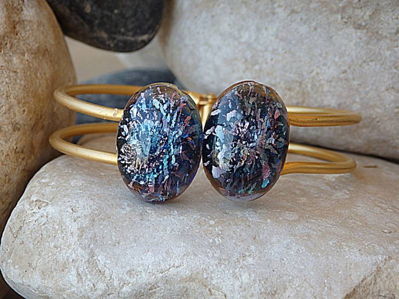 Kristallarmband, Blau Armband, Armband Aus Geschmolzenem Glas, Vergoldetes Frauen Schmuck von rebekajewelry