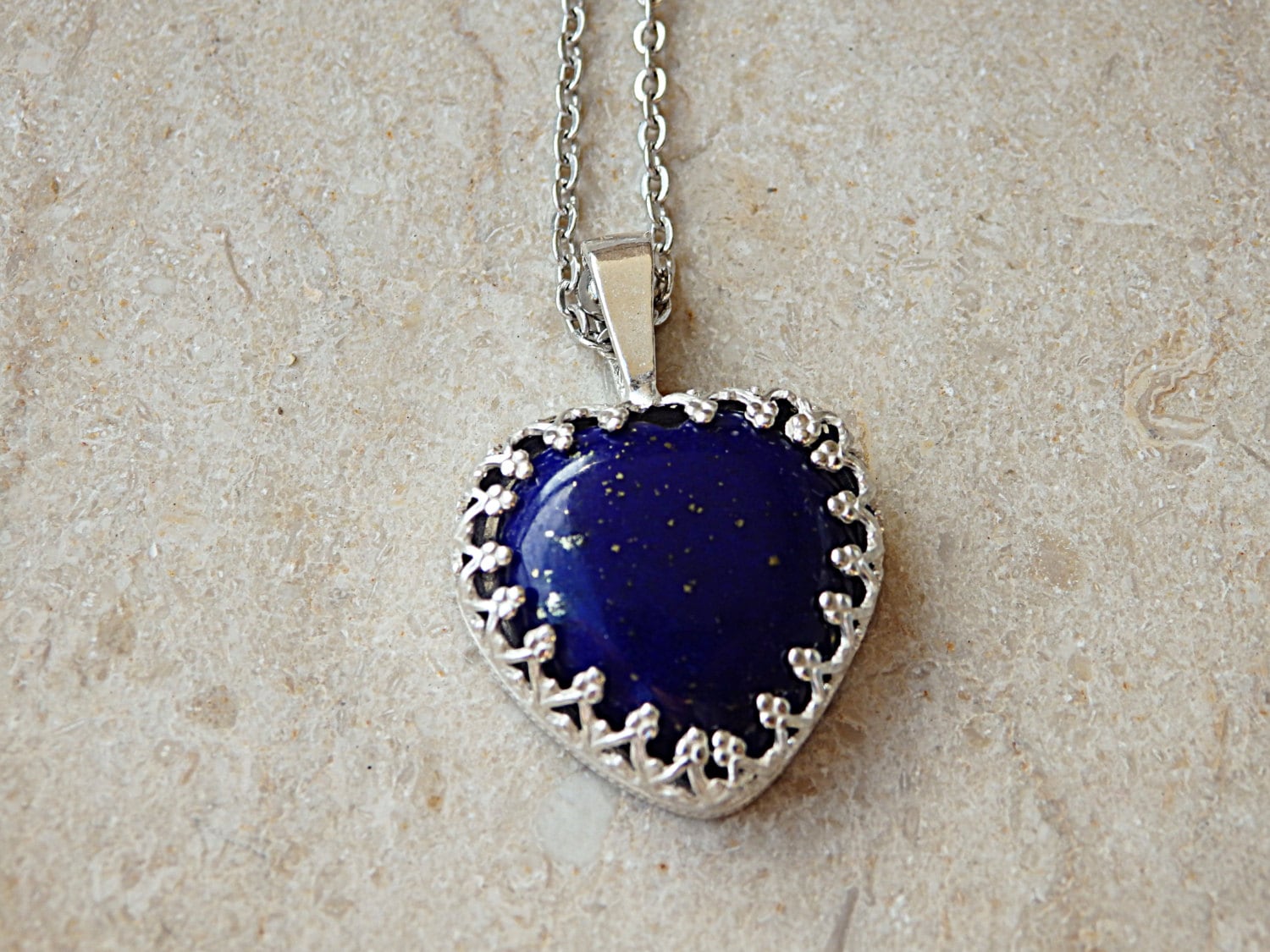 sterling Silber Herz Lapis Lazuli Halskette - September Geburtsstein von rebekajewelry