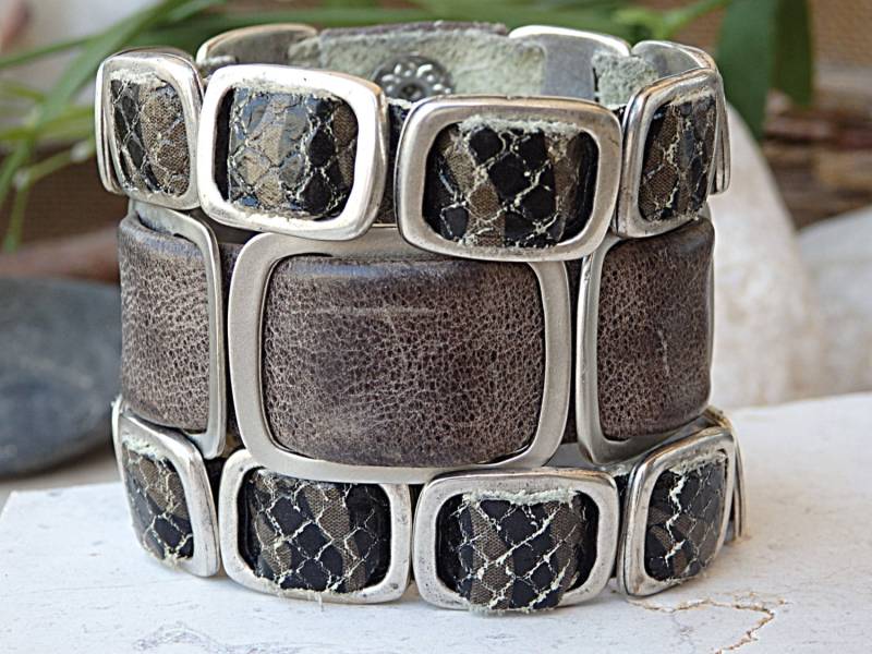 Chunky Braun Leder Manschette Armband Statement Frauen Boho Schmuck von rebekajewelry