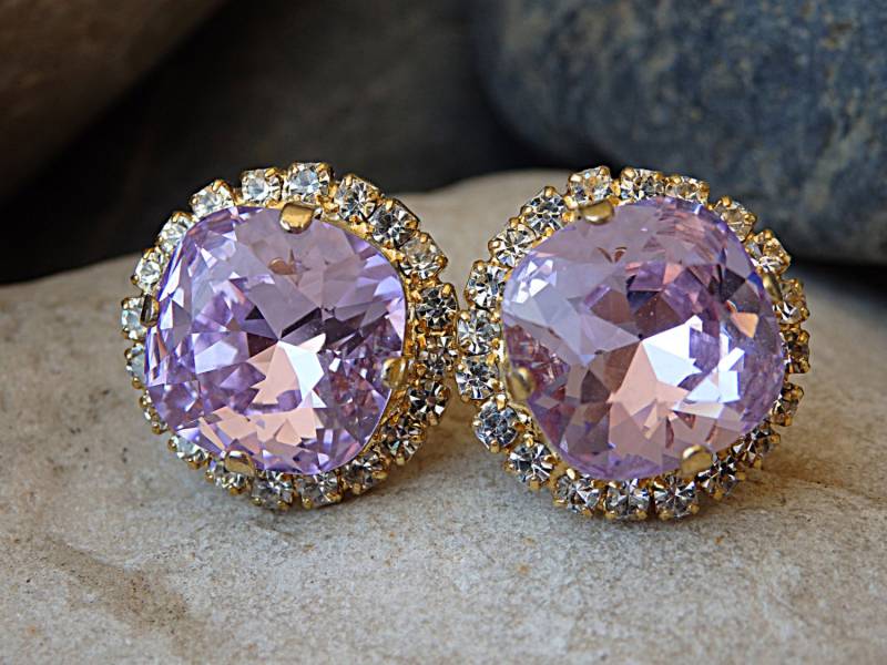 Lila Ohrringe, Ohrringe Für Frauen Lila Ohrstecker, Brautjungfer Kristall Braut von rebekajewelry