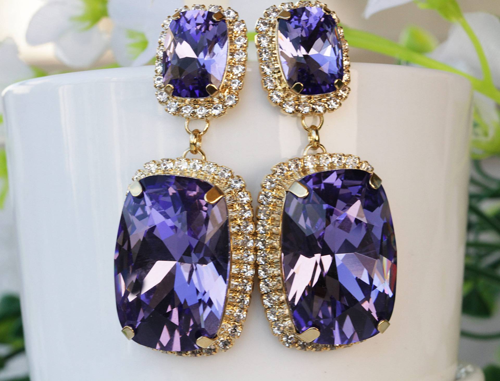 Lila Kristall Ohrringe Vintage Brautschmuck, Tansanit Ohrring von rebekajewelry