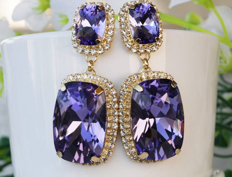 Lila Kristall Ohrringe Vintage Brautschmuck, Tansanit Ohrring von rebekajewelry