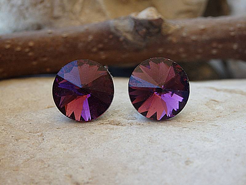 Lila Ohrstecker Amethyst Ohrringe Kristall Dunkel Lila Brautjungfer Geschenk Hochzeit Schmuck Ohrstecker, Diamant Stil Kleine Beiträge von rebekajewelry