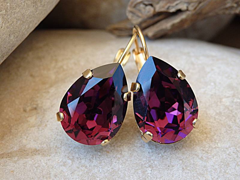 Gold Lila Teardrop Ohrringe Braut Strass Ohrringe von rebekajewelry