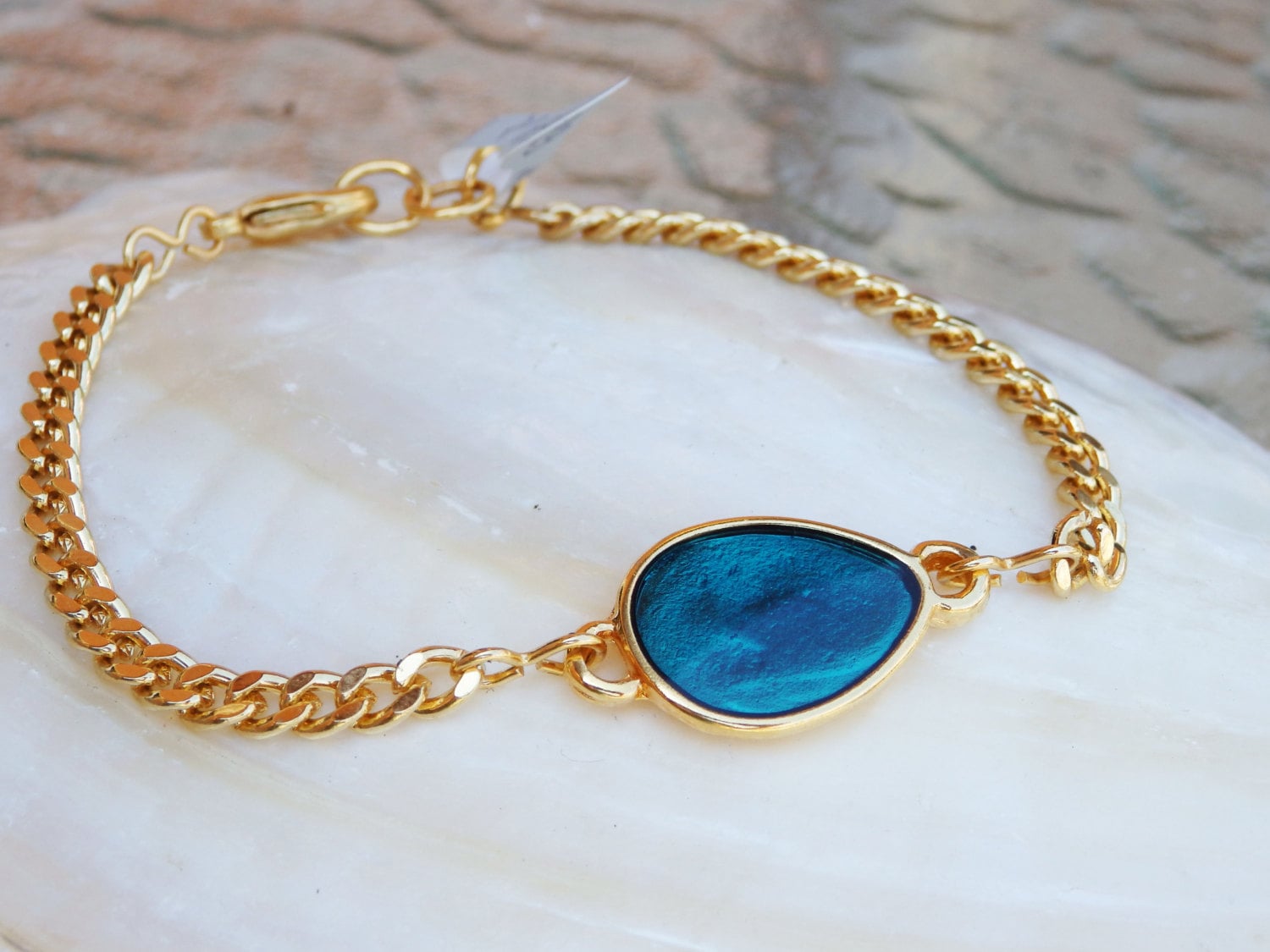 Link & Chain Armband. Türkisfarbenes Emaille Gold Bracelet.türkis Armband. Türkis Armband, Zierliche Moderne Alltags Schmuck von rebekajewelry