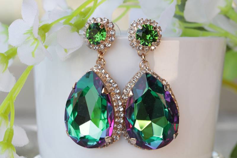 Smaragd Teardrop Baumeln Ohrringe Mutter Der Braut Ohrring Strass Kristalle von rebekajewelry