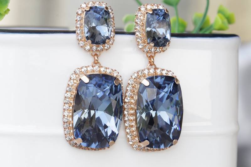 Navy Blau Kristall Ohrringe Rosévergoldet von rebekajewelry
