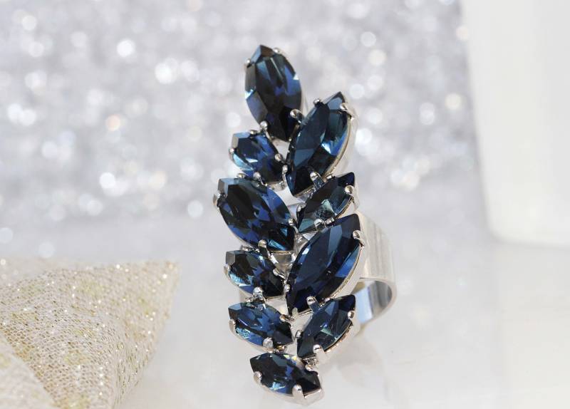 Marine-Blau-Kristall-Ring Verstellbarer Statement-Cocktail-Ring Marine-Blau-Kristall-Ring Verstellbarer Statement-Cocktail-Ring von rebekajewelry